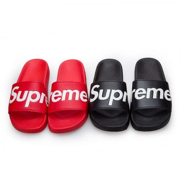 supreme flip flops black